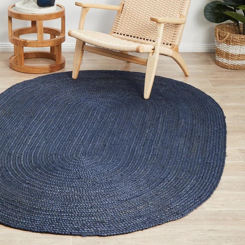 5X7 Ft Blue Braided Rug Oval Rug Area Rug Bohemian Rug Eco Etsy