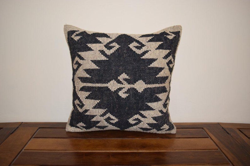 Black and White Jute Cushion Cover Pillow Cases Wool Jute Etsy