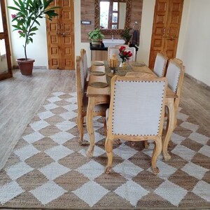 Jute Area Rug, Geometric Checker Diamond Design Area Rug, Custom Floor ...
