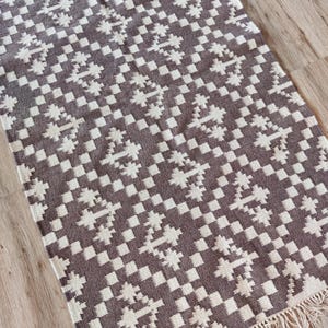 Handwoven Wool Rug, Modern Wool Brown And White Area Rug, Flatweave Rug, 5x8 Ft Kilim Woven Rug, Rugs For Bedroom, Indoor And Outdoor Rug