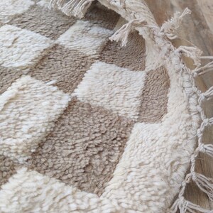Beige Checkered Rug, Round Wool Rug, Beni Ourain Rug, Check Wool Rug, 5x5 Round Rug, Handmade Circle Rug, Rugs For Bedroom, Dining Table Rug