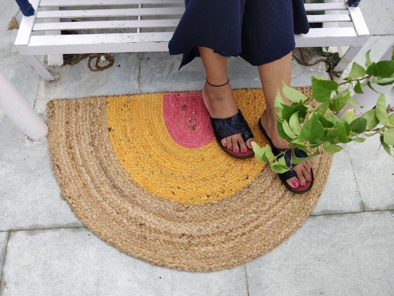 Round Outdoor Rug Braided Half Circle Colourful Doormat Etsy