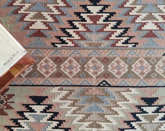 Handwoven Cotton Wool Kilim Rug, Southwestern Tribal Geometric Area Rug, Vintage Boho Flatweave Carpet for Living Room Bedroom Decor, 8X10
