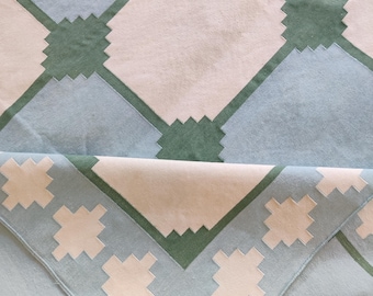Blue And Green Tile Indian Dhurrie Rug, Handmade Cotton Area Flatweave Rug, Flatweave Oriental Cotton Carpet, Modern Rug, Area Rug 6x9, 8x10