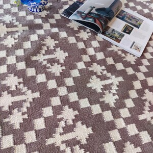 Handwoven Wool Rug, Modern Wool Brown And White Area Rug, Flatweave Rug, 5x8 Ft Kilim Woven Rug, Rugs For Bedroom, Indoor And Outdoor Rug