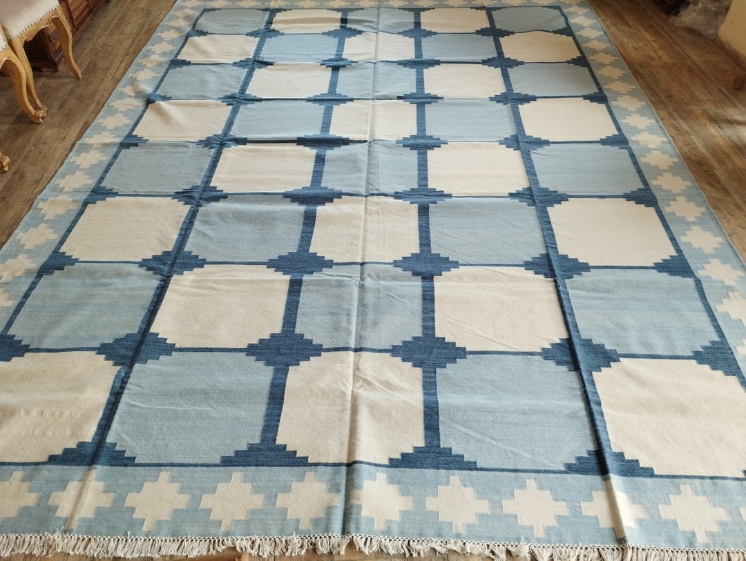 Handmade Flat Weave Rug, Trendy Designer Geometric Pattern Rug, Home ...