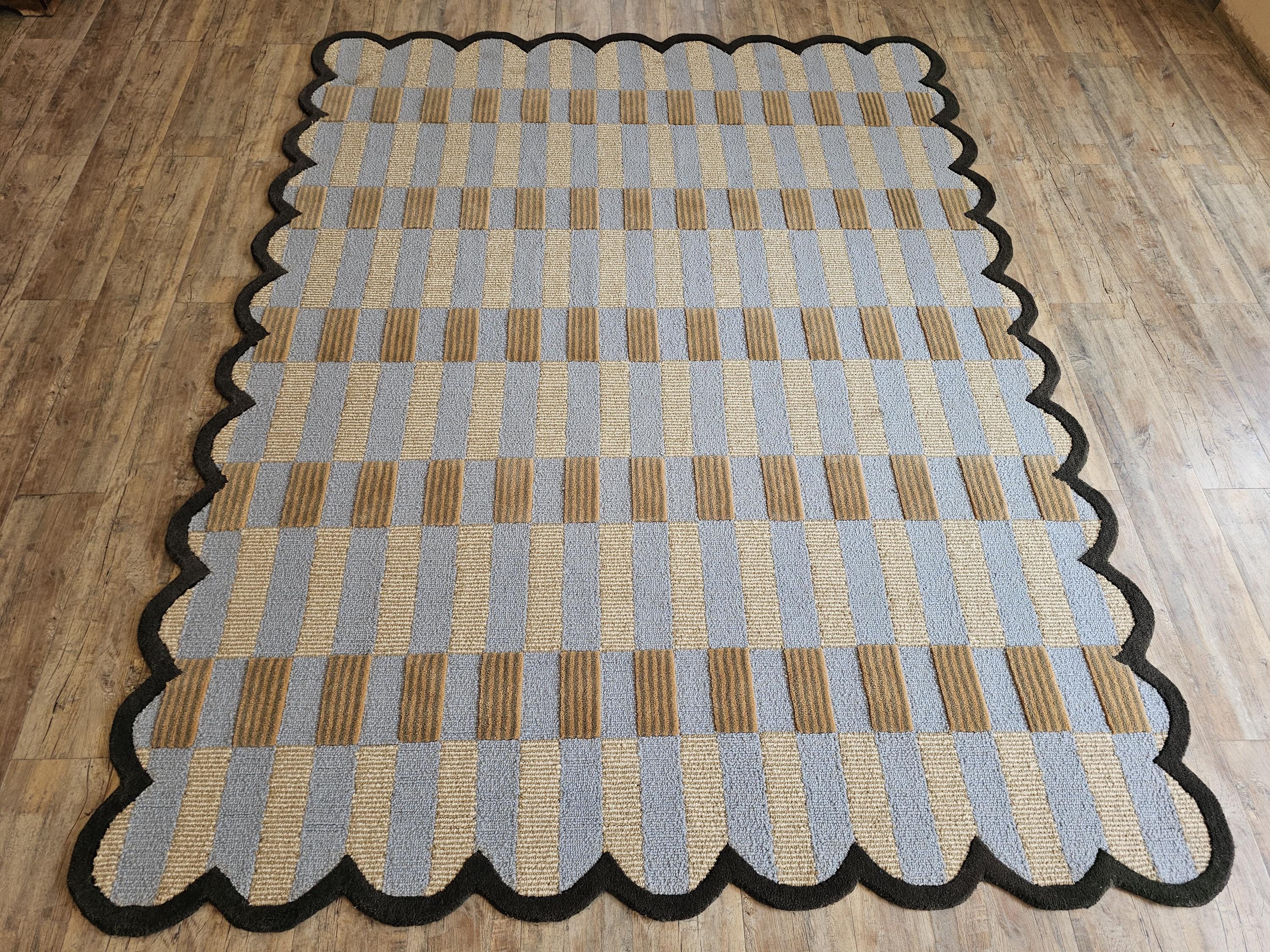 7X9 New Zealand Wool Plaid Area Carpet, Elegant Carpet, Modern Wool ...