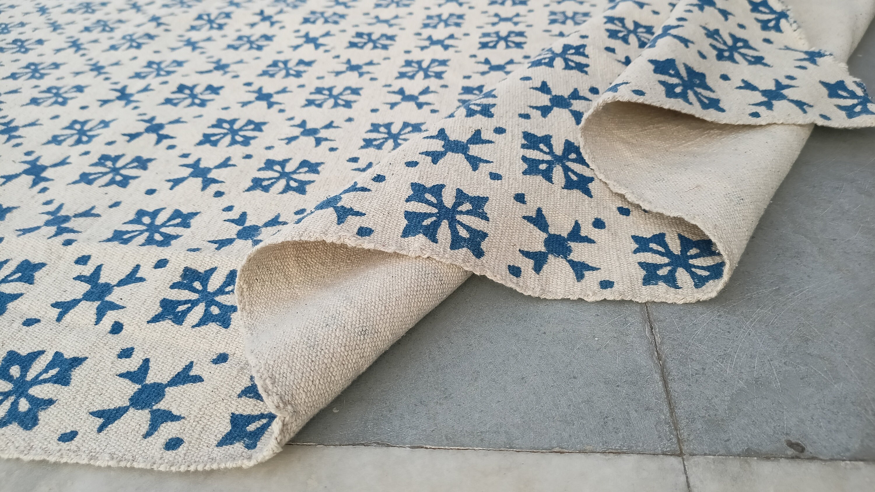 White And Blue Sustainable 100 Cotton 64 Inches Rug Fabric/ Etsy