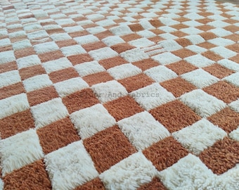 Checkerboard Moroccan Rug, Handmade Checker Rug, Checkered Rug Runner, Checker Large Rug For Bedroom, Christma's Gift
