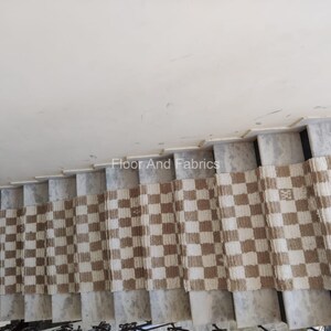 Stair Area Runner Rug - Modern Irregular Checkered Wool Dhurrie, Home Decor Step Area Rug, Stairway Padded Personalization Custom Rug