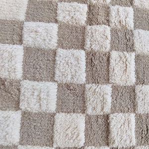 Beige Checkered Rug, Round Wool Rug, Beni Ourain Rug, Check Wool Rug, 5x5 Round Rug, Handmade Circle Rug, Rugs For Bedroom, Dining Table Rug