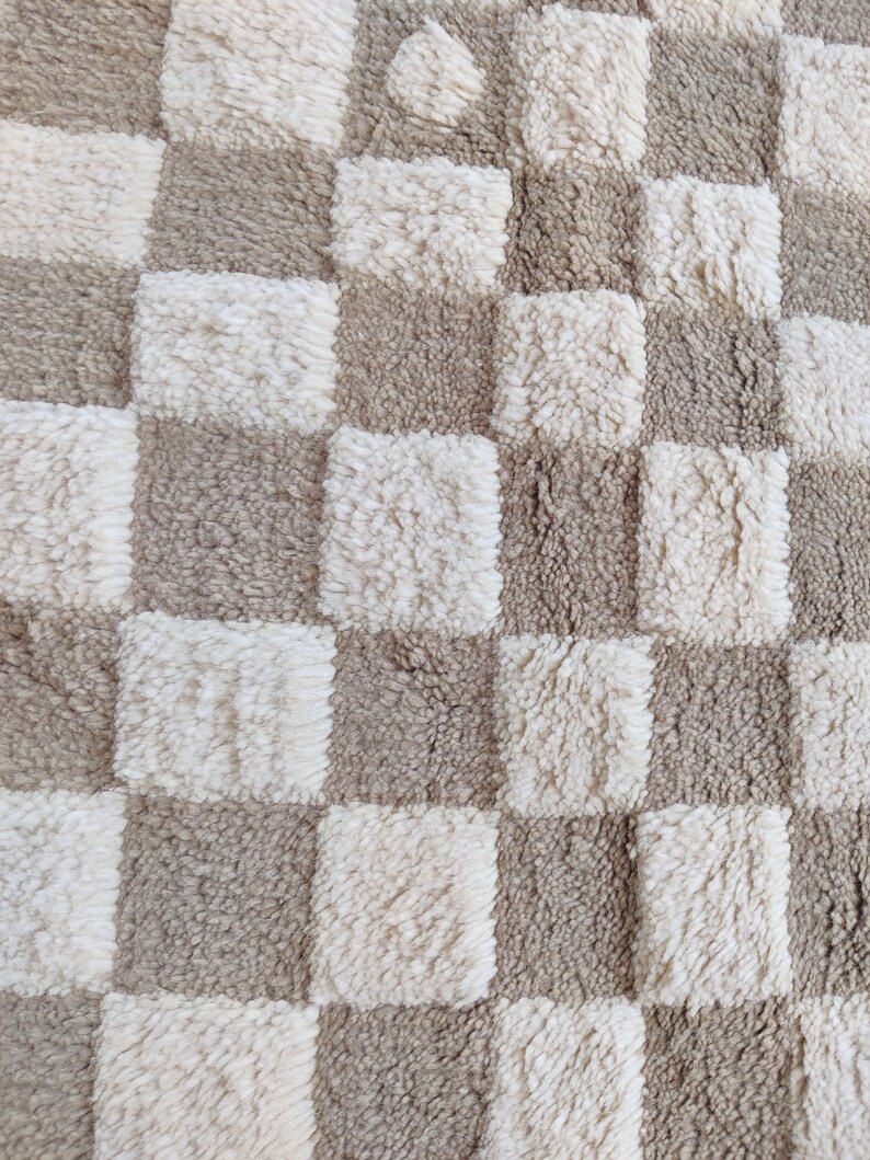 Beige Checkered Rug, Round Wool Rug, Beni Ourain Rug, Check Wool Rug, 5x5 Round Rug, Handmade Circle Rug, Rugs For Bedroom, Dining Table Rug