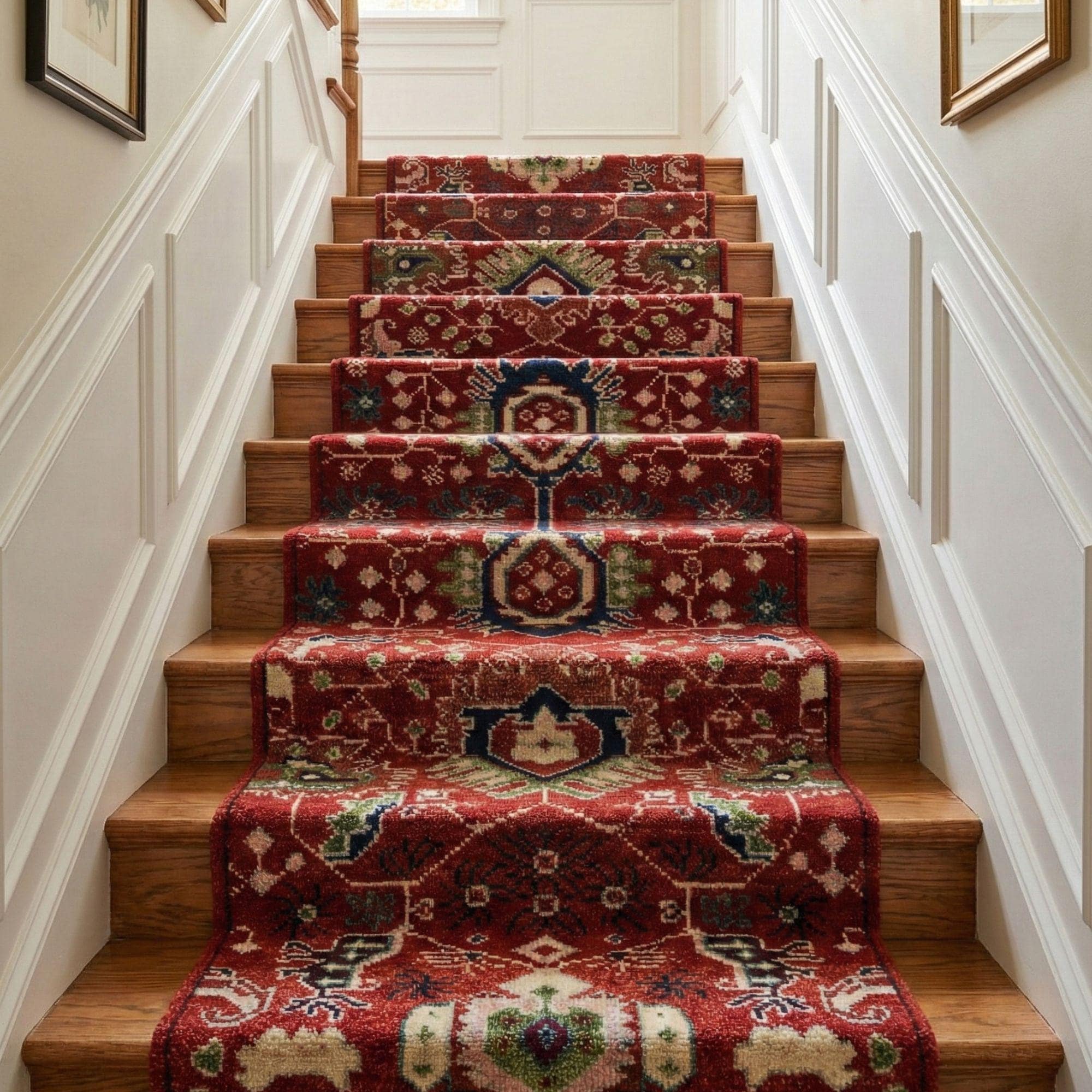Hand Knotted Wool Oushak Runner Rug, Red Handmade Stair Runner