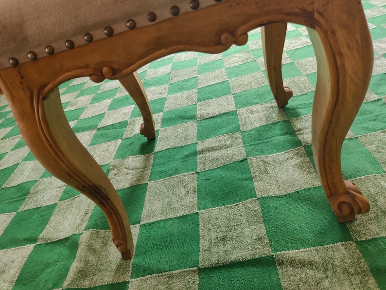 Green Checkered Cotton Chenille Rug, 8x10 Flatweave Area Rug, Handwoven Cotton Rug For Bedroom, Home And Living, Hallway Rug, Indoor Rug
