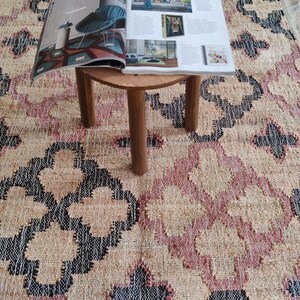 Beige Jute and Cotton Rug with Red Diamond, Natural Jute Hand Woven Premium Quality Boho Style Rug Moroccan Nordic Rug Bohemian Decor Rug