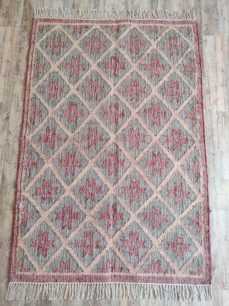 Hand Woven Natural Jute cotton rug, Boho Home Decor, Bohemian Decor Rug, Traditional Runner Rug, Living And Porch Area Rug, Rugs For Bedroom