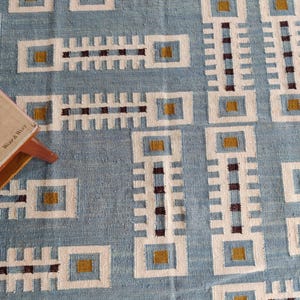 Modern Geometric Wool Rug, Handwoven Swedish Flatweave Rug, Handmade Mid Century Kilim Style Accent Rug, Blue Wool Rug 8x10, 9x12, 12x15, Modern design rug, Bedroom accent rug, Handmade kilim carpet, Indoor Rug, Personalized Rug, Luxury Rug
