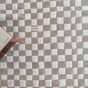 Beige Checkered Rug, Round Wool Rug, Beni Ourain Rug, Check Wool Rug, 5x5 Round Rug, Handmade Circle Rug, Rugs For Bedroom, Dining Table Rug