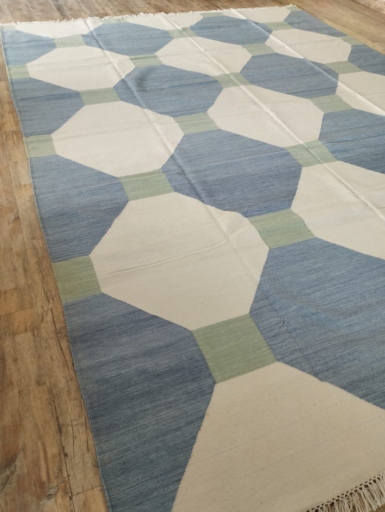 Handmade Woven Flat Weave Rug, Custom Size Area Dhurrie, Home & Living Room, Bedroom, Hallway Floor Rug, Wool Rug 8x10, Area Rug, image 2