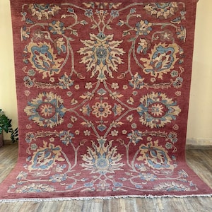 Hand Knotted Dark Red Rug, Accent Persian Rug, Handmade Turkish Wool Rug, Custom Carpet 5x8, 6x9, 8x10, 9x12, 10x14