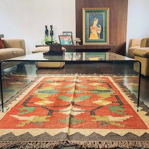 5 mal 2,5 Meter oranger Jute Kelim Teppich, Kelim Teppich, Boho Teppich, Wohndekor Teppich Weihnachten Geschenk, Exklusiver Teppich Für Schlafzimmer und Wohnzimmer