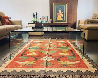 5 na 8 stóp pomarańczowy jutowy dywanik Kilim, dywan boho, dywany, dywanik dekoracyjny do domu, świąteczny gif, ekskluzywny dywanik do sypialni i salonu