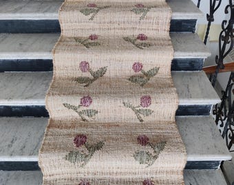 Handgeweven jute loper 10,5 x 2,7 FT: kelim tribal traptapijt