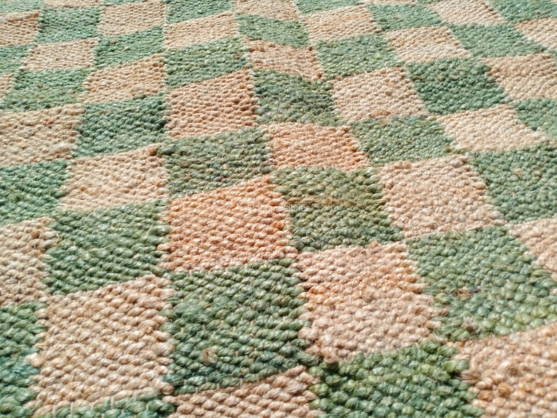 Jute Cream Checkered Rug Home Décor Area Rug Olive Green Etsy