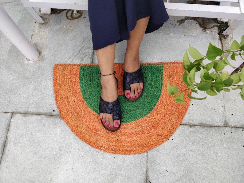 Round Outdoor Rug Braided Half Circle Colourful Doormat Etsy