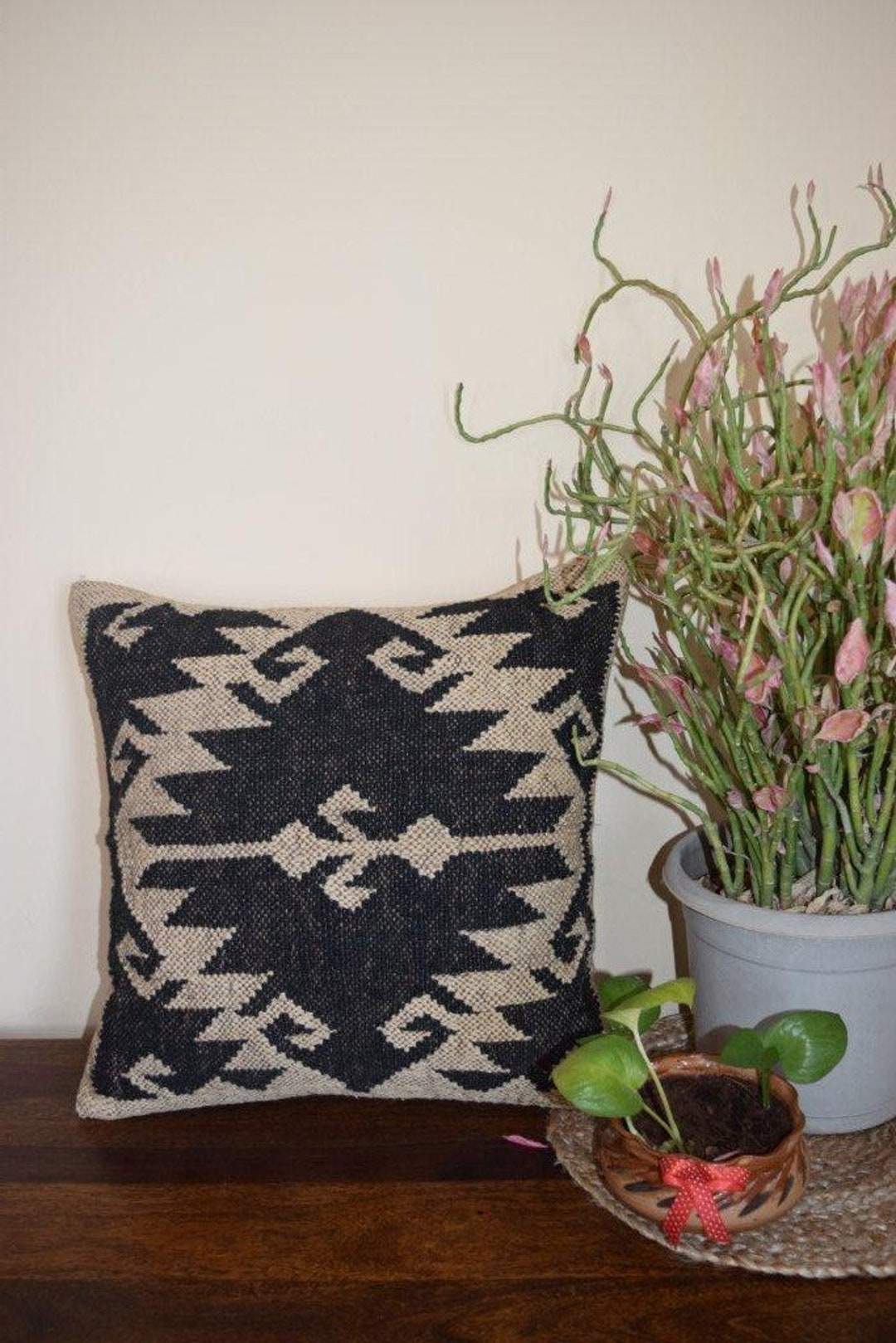 Black and White Jute Cushion Cover, Pillow Cases, Wool Jute Cushion