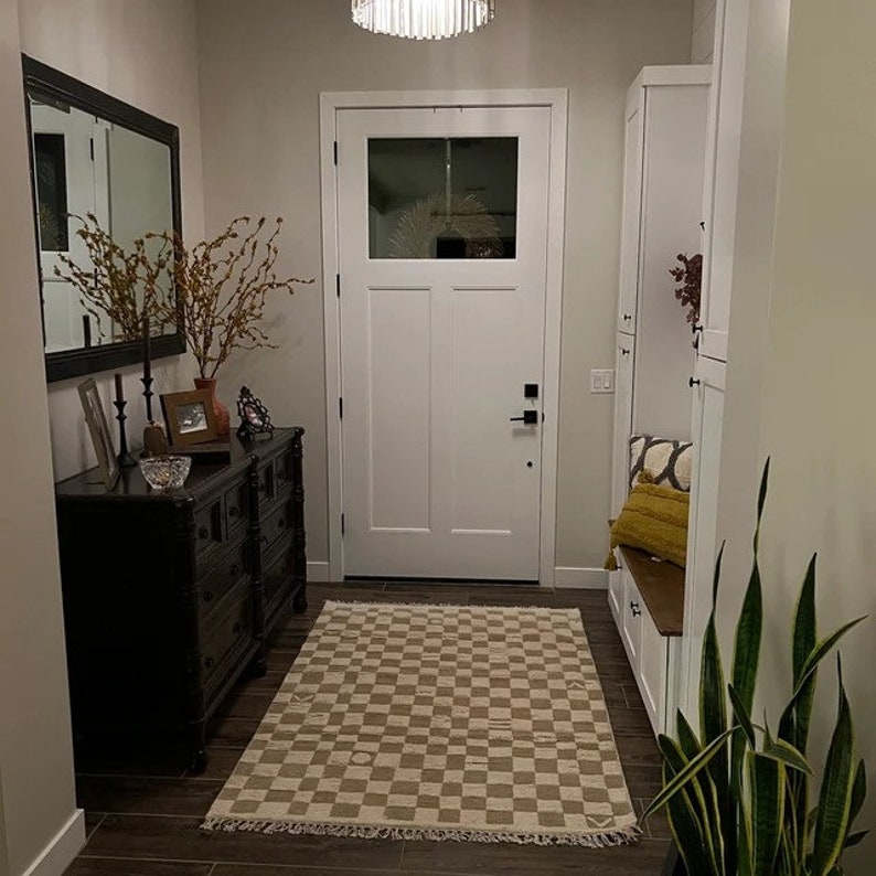 Handmade Checkerboard Area Rug: Checker  Wool Moroccan Carpet For Bedroom And Guestroom, Christma's Gift