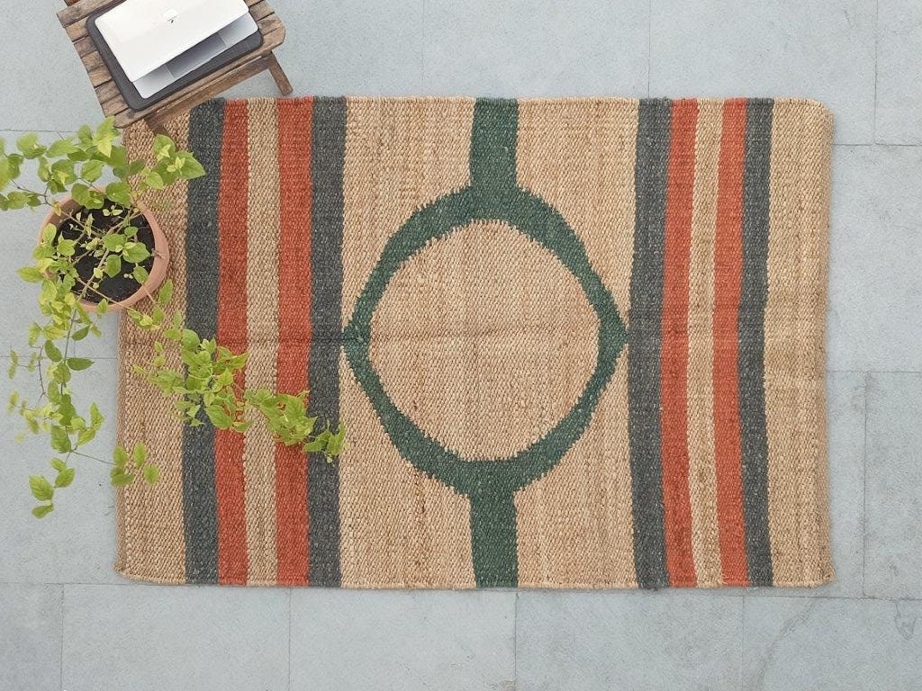 5x8 Ft Handmade JUTEHEMP Rug Multicolor Jute Dhurie Hemp Etsy