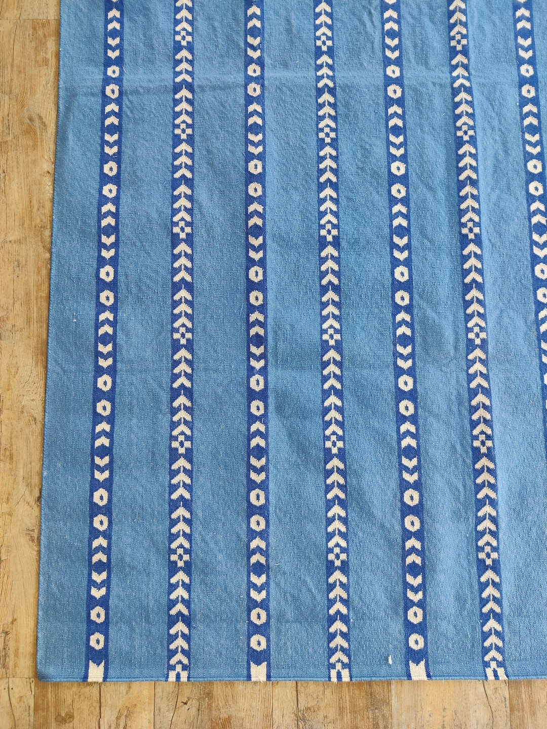 Blue Striped Cotton Dhurrie Rug: Handwoven Geometric 8x10 Area Rug - Etsy