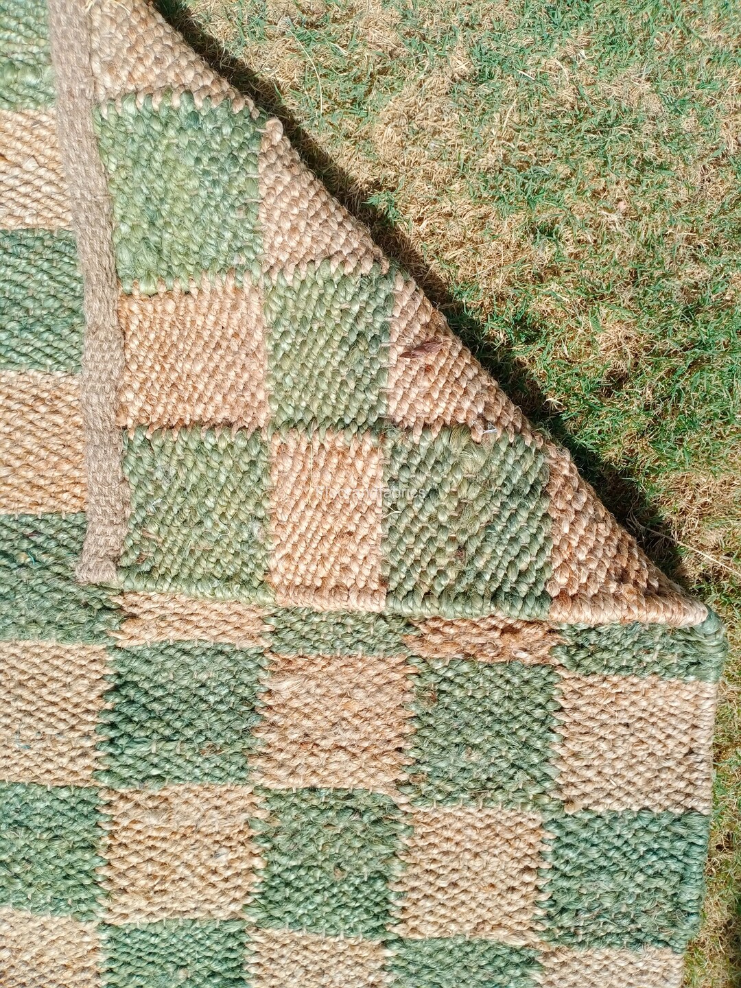 Jute Cream Checkered Rug Home Décor Area Rug Olive Green Etsy