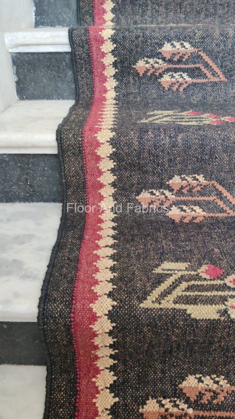 Riser Rug Stair Runner Rug, Black Jute Kilim Padded Carpet, Stairway Riser ...