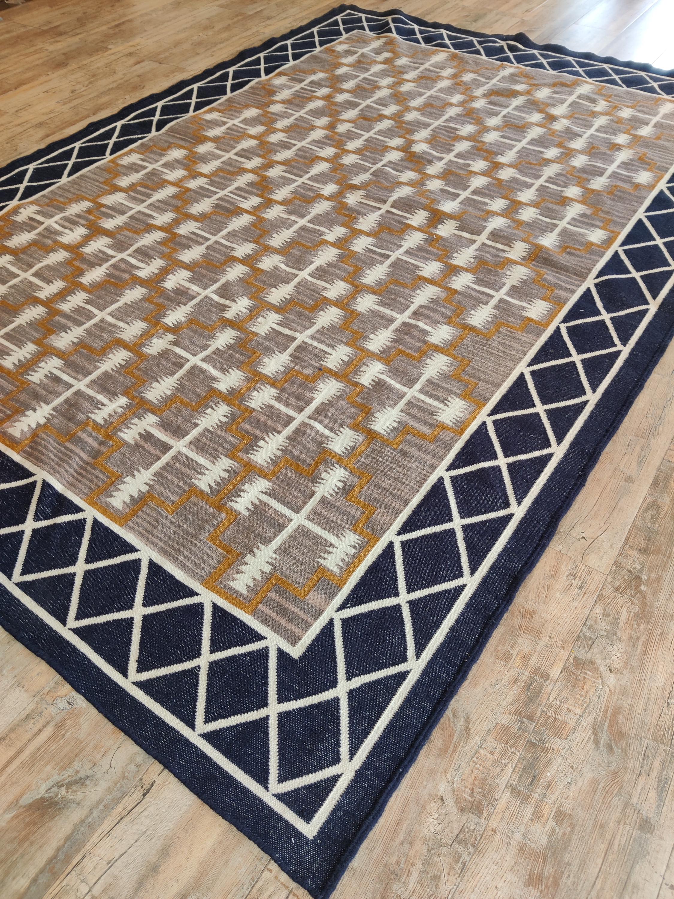 手織りウールラグ：スカンジナビア幾何学模様平織り、8x10 - Etsy 日本