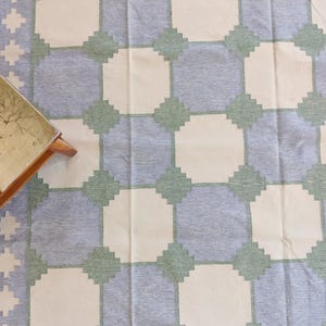 Tappeto Dhurrie in cotone fatto a mano: tappeto a trama piatta con piastrelle blu e verdi