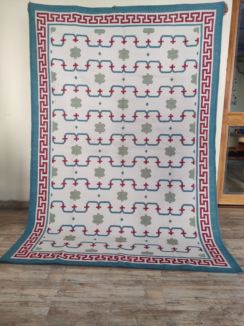 Home Decor Area Rug, Omkeerbaar katoenen tapijt, Flatweave Panja Dhurrie Rug, Tapijten en Tapijt, Op maat handgeweven tapijt, Katoenen tapijt, Slaapkamerkleed afbeelding 1