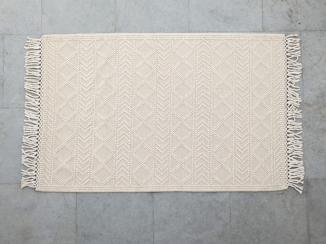 5x8 IVORY Wool Pile Loop Indoor Rug HandKnitted Chunky Wool Etsy