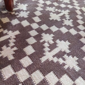 Handwoven Wool Rug, Modern Wool Brown And White Area Rug, Flatweave Rug, 5x8 Ft Kilim Woven Rug, Rugs For Bedroom, Indoor And Outdoor Rug