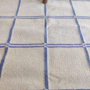 Cotton Wool Rug, Blue Geometric Handwoven Area Rug, Flatweave Living Room Carpet, Scandinavian Style Bedroom Rug, Soft Durable Rug, 8x10 Rug image 11