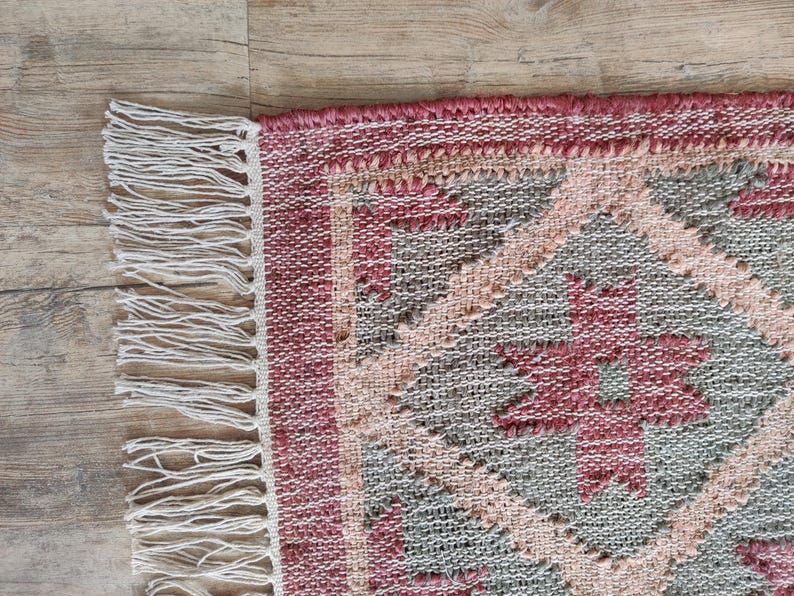 Hand Woven Natural Jute cotton rug, Boho Home Decor, Bohemian Decor Rug, Traditional Runner Rug, Living And Porch Area Rug, Rugs For Bedroom