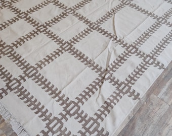 Handwoven Wool Rug: Minimalist Checked Design, Boho Flatweave