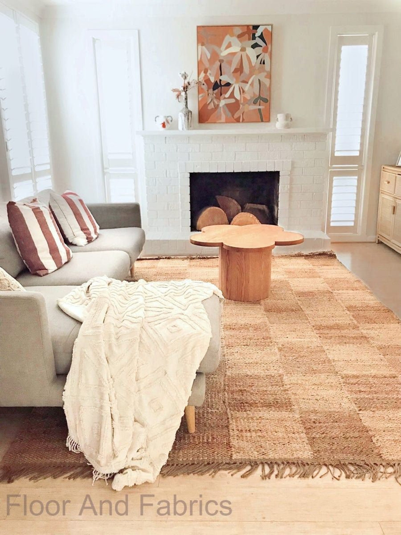Natural Jute Organic Checkered Area Rug Grid Carpet Etsy