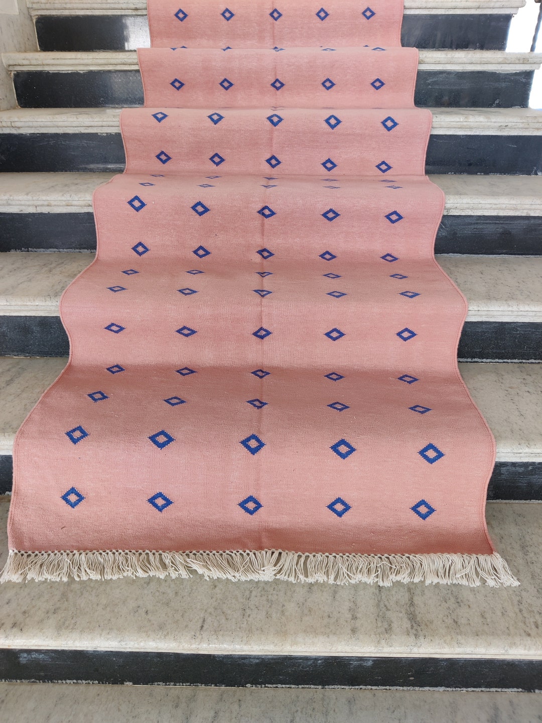 Blush Diamond Cotton Runner, Bedside Runner Rug, Stair Runner Rug ...