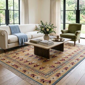 Handwoven Modern Wool Floral Area Rug, Multicolor Traditional Geometric Flatweave Carpet, Rugs For Living Room, Bedroom, Modern Rug 8x10 image 2