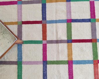 Handwoven Checkered Wool Rug: Colorful Checkerboard Area Rug, 6x9 Ft