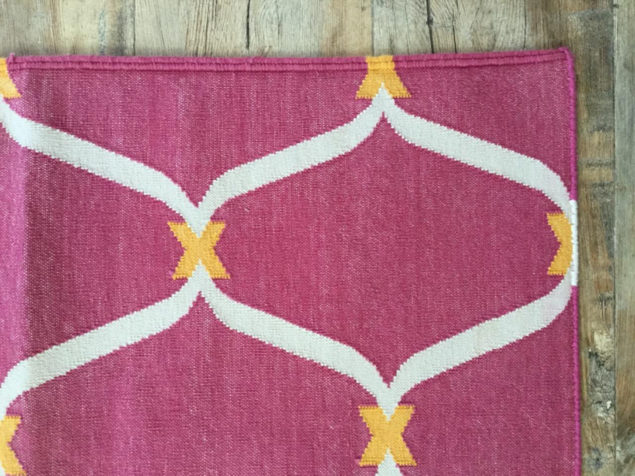 Durries Rugs Cotton New Dhurrie Rug, Pink Geometric Area Rug, Flatweave Rug ...