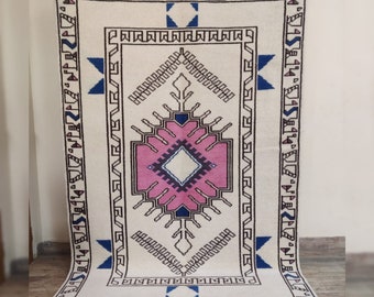 Alfombra marroquí con medallón de lana Zehra, alfombra tejida a mano personalizada para pasillo para dormitorio y sala de estar, alfombra de lana hecha a mano para interior y exterior