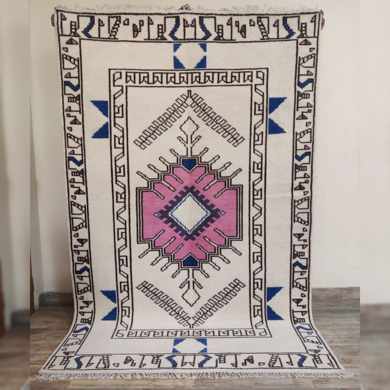 Moroccan Zehra Wool Medallion Area Rug, Handwoven Custom Hallway